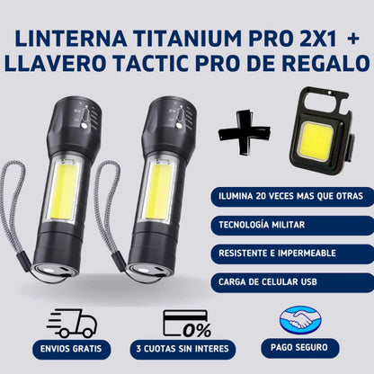 2x1 Linterna Military™ 3 en 1 Titanium PRO + 🎁 Llavero linterna De Regalo Para Los Primeros 30 clientes