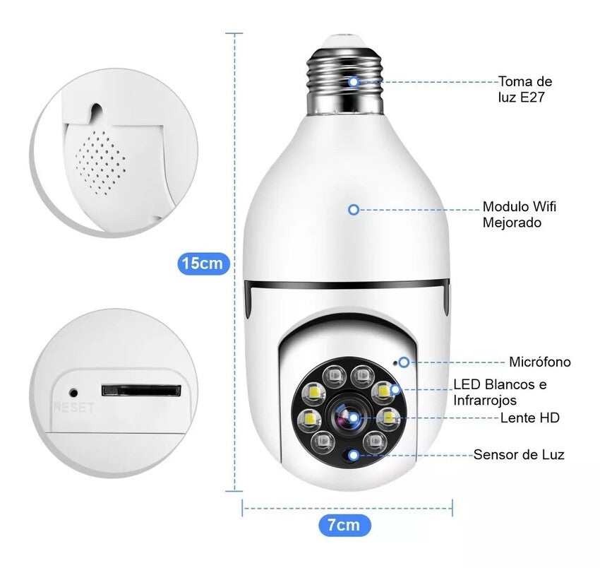 Cámara Ip Wifi 1080p Luz Led 360 ° Bombi